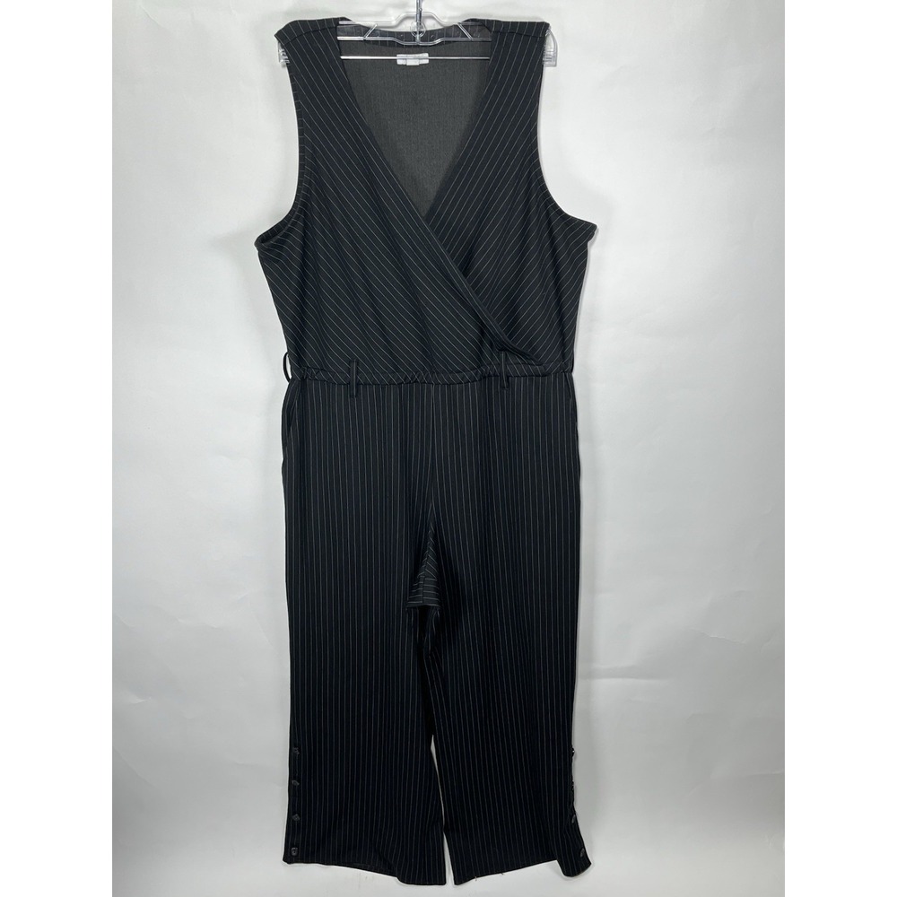 J Jill Ponte Pinstripe Jumpsuit Sz L Button Hem Detail Business Chic *read desc*